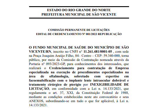 EDITAL DE CREDENCIAMENTO Nº 001/2023 REPUBLICAÇÃO