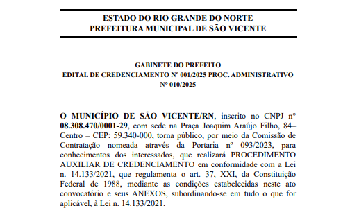 EDITAL DE CREDENCIAMENTO Nº 001/2025 PROC. ADMINISTRATIVO N° 010/2025